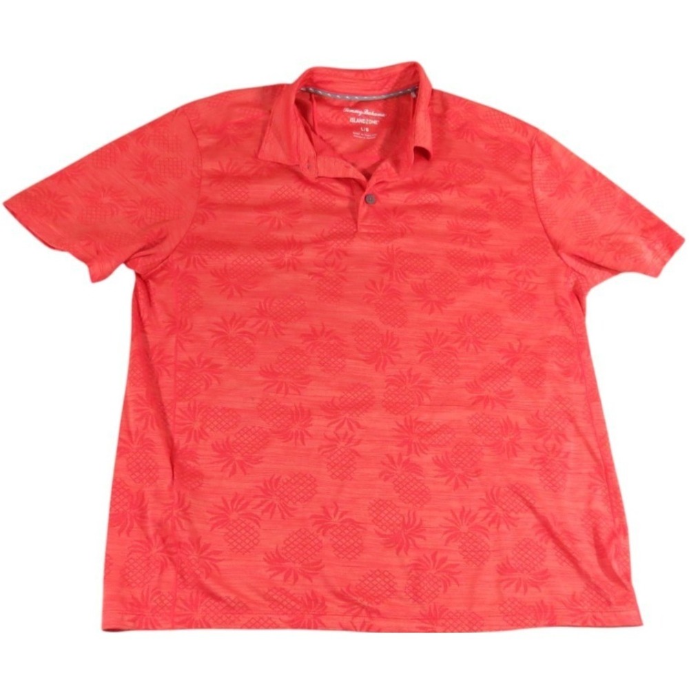 Tommy Bahama IslandZone Pineapple Palm Coast Polo Shirt Men L Coral Pink Top GUC